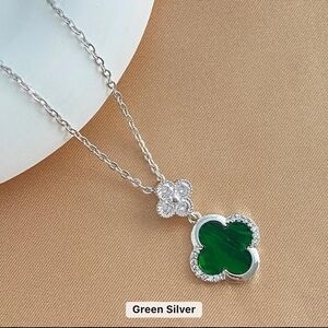 Elegant Green Silver Pendant Necklace